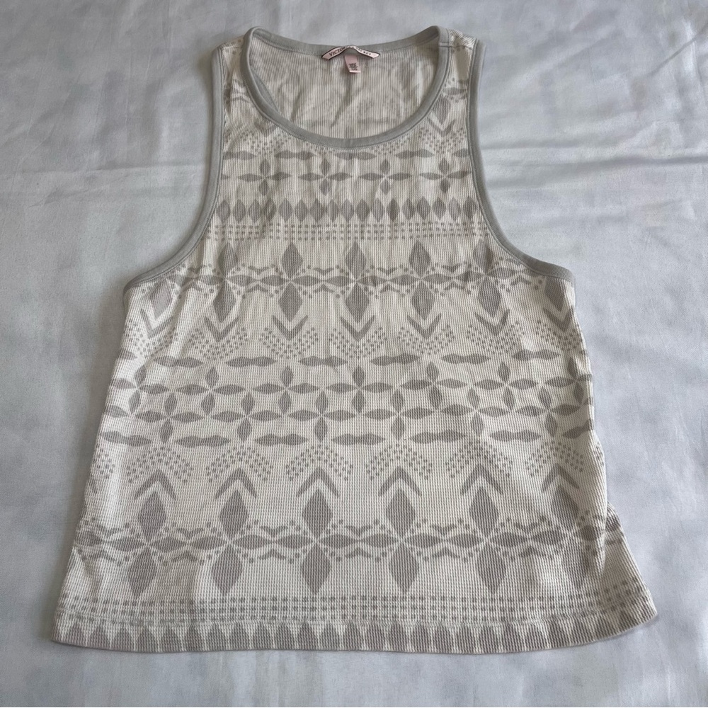 Victoria’s Secret White/Grey Racerback Henley Tank Top Womens Large
